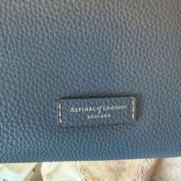 Aspinal of London Heritage Blue Pebble Leather Hobo Tote Bag - Picture 3 of 16